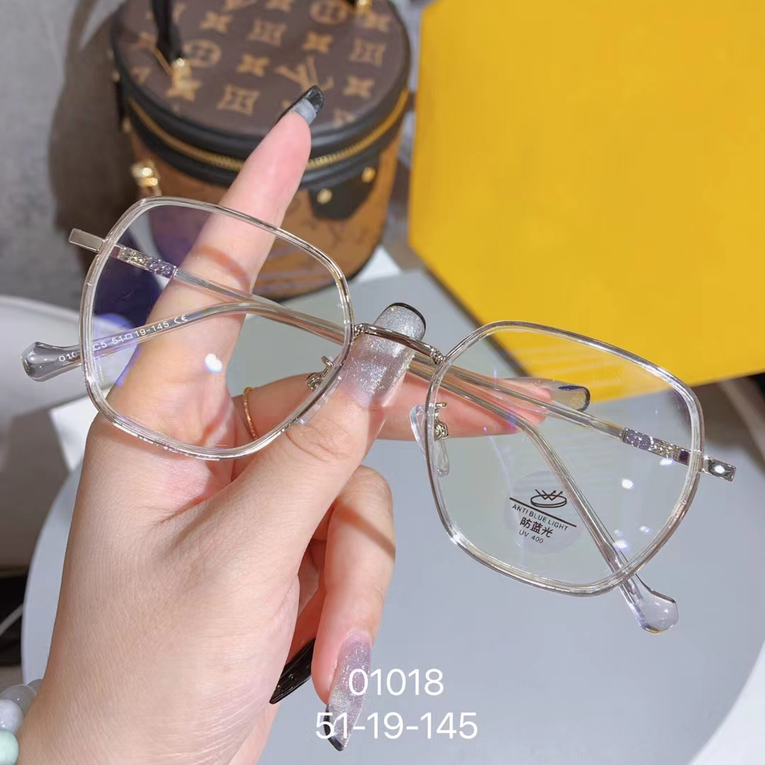 01018眼镜框眼镜架金属圈中圈方形V边型镜架长胶套防过敏镜腿5色