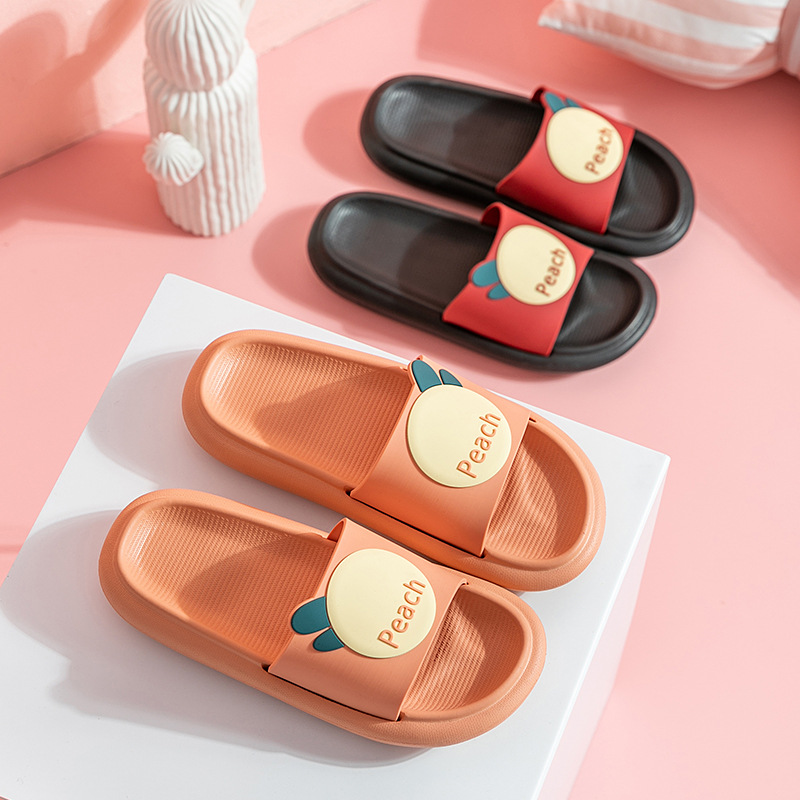 Cartoon slippers for women, summer indoor home thick-soled bathroom bathing, anti-slip and anti-odor EVA flip-flops, cute peach flip-flops Specification image