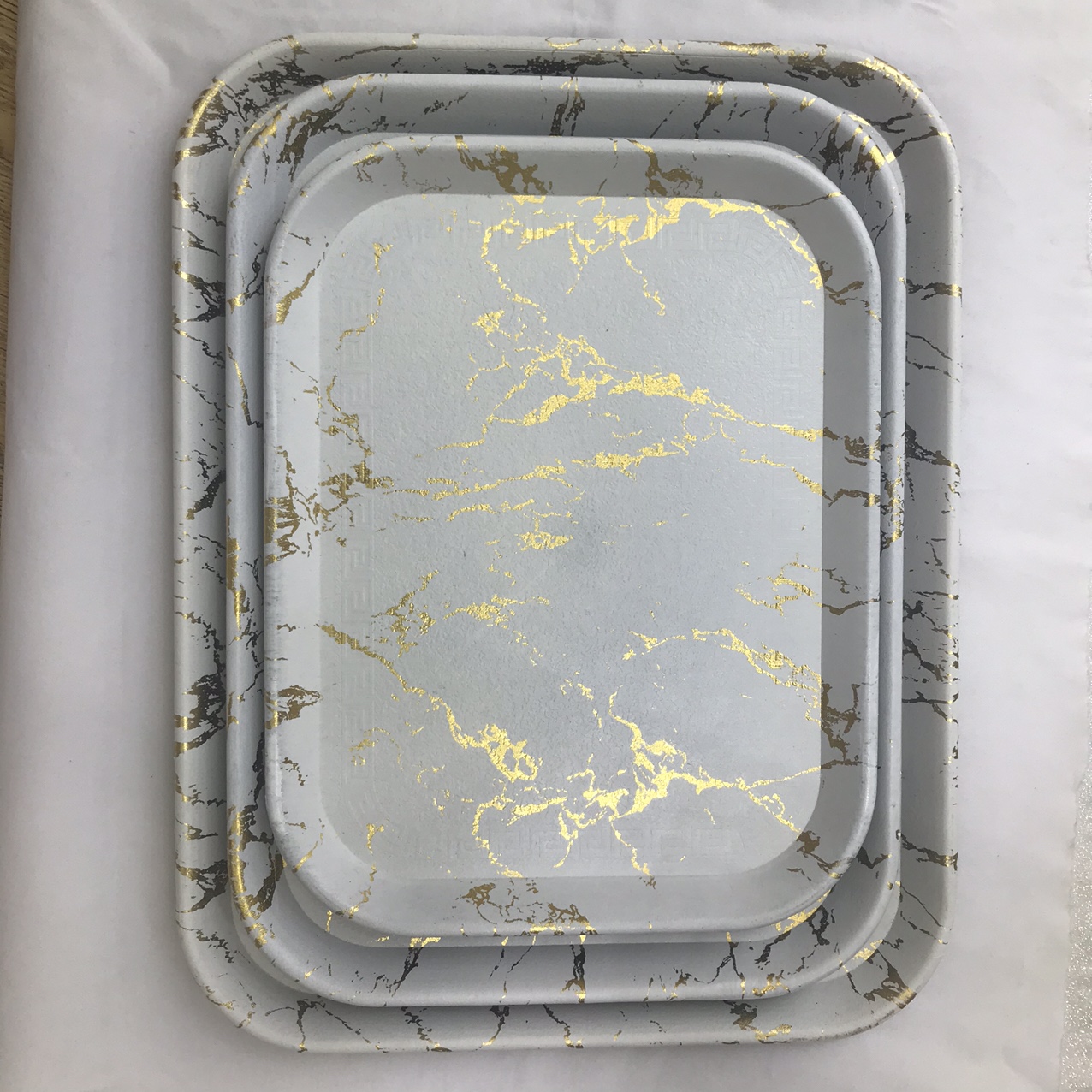 4707 新款北欧风圆形托盘陶瓷金边金色大理石纹盘子高档西餐盘牛排盘明军工艺