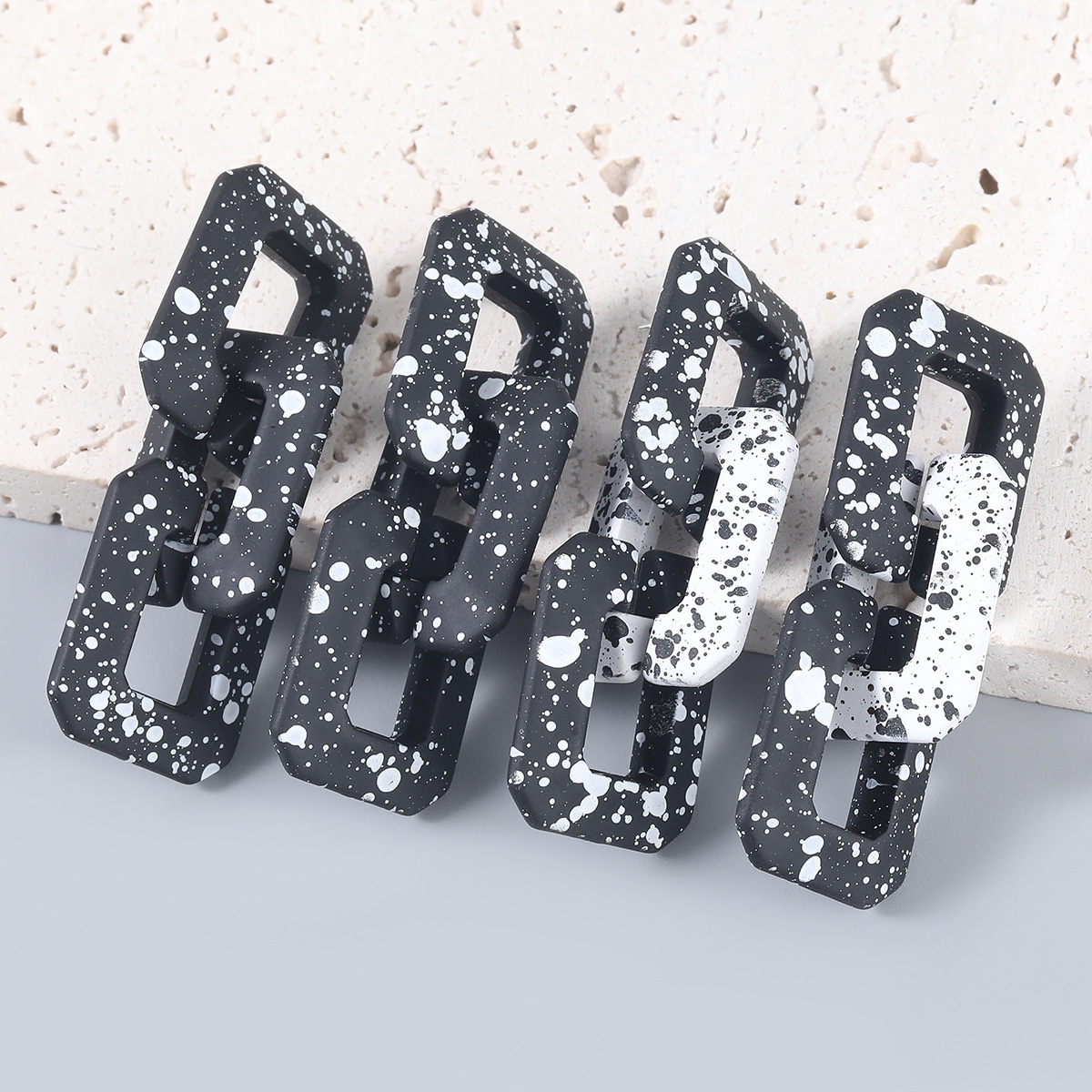 2021 New earrings alloy resin black and white spots multi-layer geometric earrings for women European and American hip hop earrings