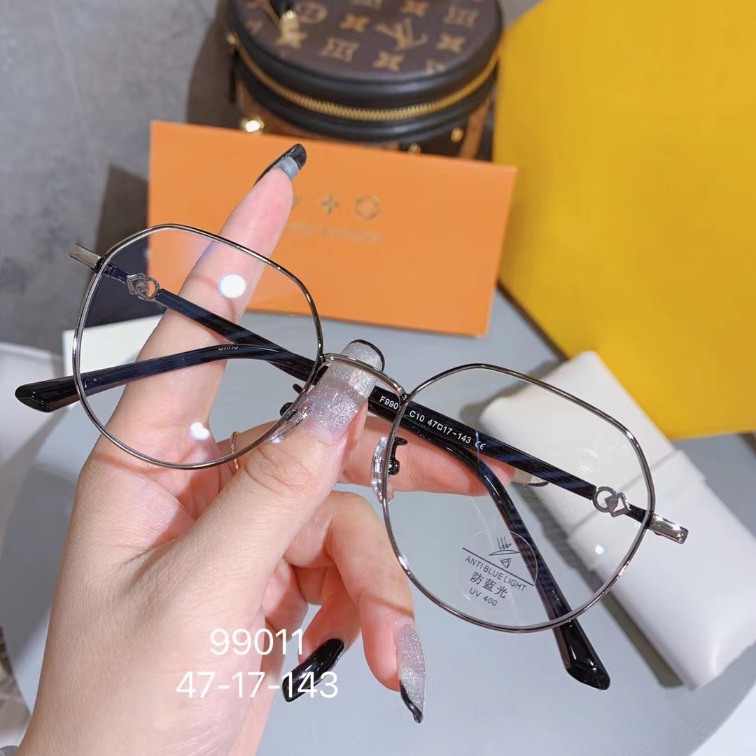 99011 Gray metal retro eyeglass frame Eyeglass frame Metal square V-edge frame Long rubber sleeve allergic leg 5 colors