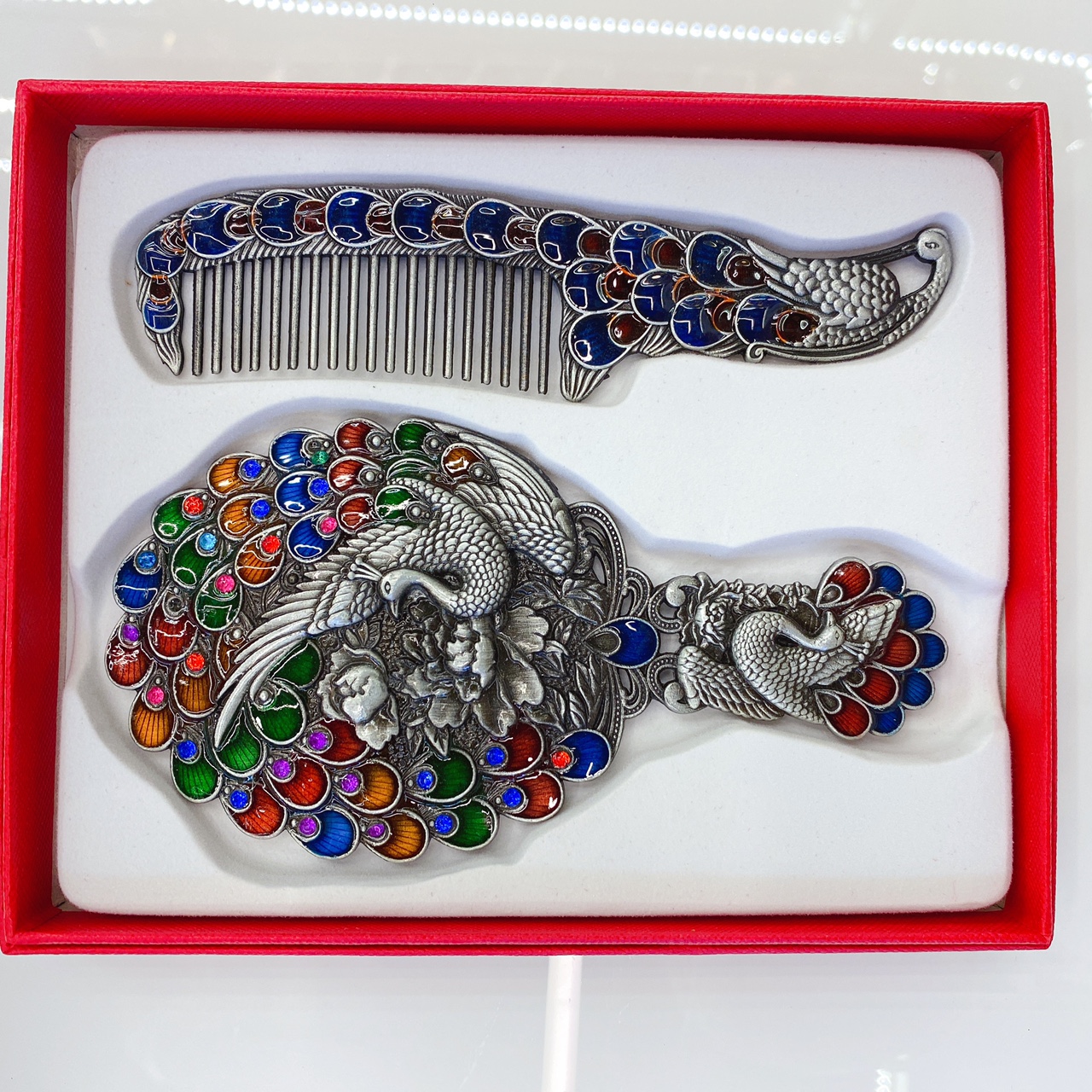 迪梦斯工艺品珠宝首饰盒镜子手工定制创意礼品镜子塑料金色镂空铬色镜子套装镜子礼品