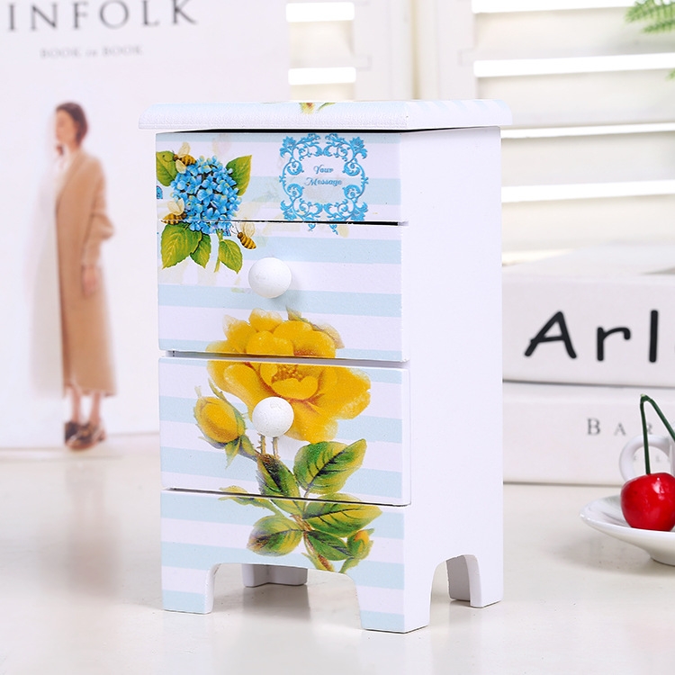 韩版桌面化妆品收纳盒 两层带镜子木质 抽屉式护肤品收纳盒 批发B图