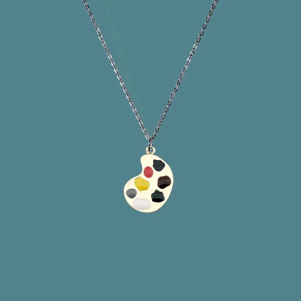 Niche creative paint palette necklace, fashionable best friend couple, student creative simple cartoon color palette