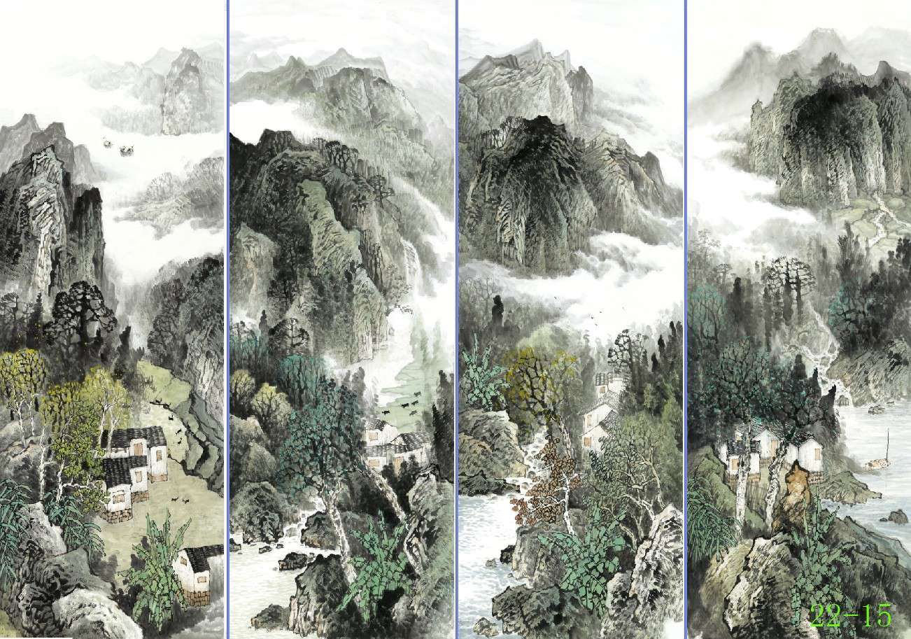 Set Of Painting Strip Screen Screen Scroll Painting Chinese Painting Hanging Painting Porch Three Feet Four Feet Landscape Painting Decorative Painting details Picture