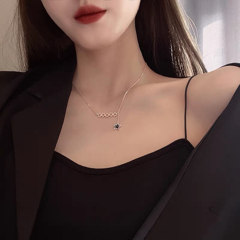 Rose gold pentacle adjustable pendant necklace for women 2021 new fashion temperament simple clavicle chain thumbnail
