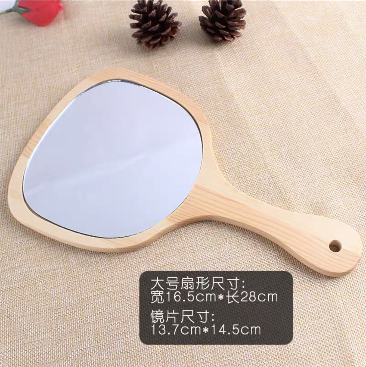 Espejo de madera espejo cosmético espejo de manija grande suministros de tatuaje de cuerpo estilo europeo retro escritorio salón de belleza especial para la mano tomar espejos de madera en forma de abanico