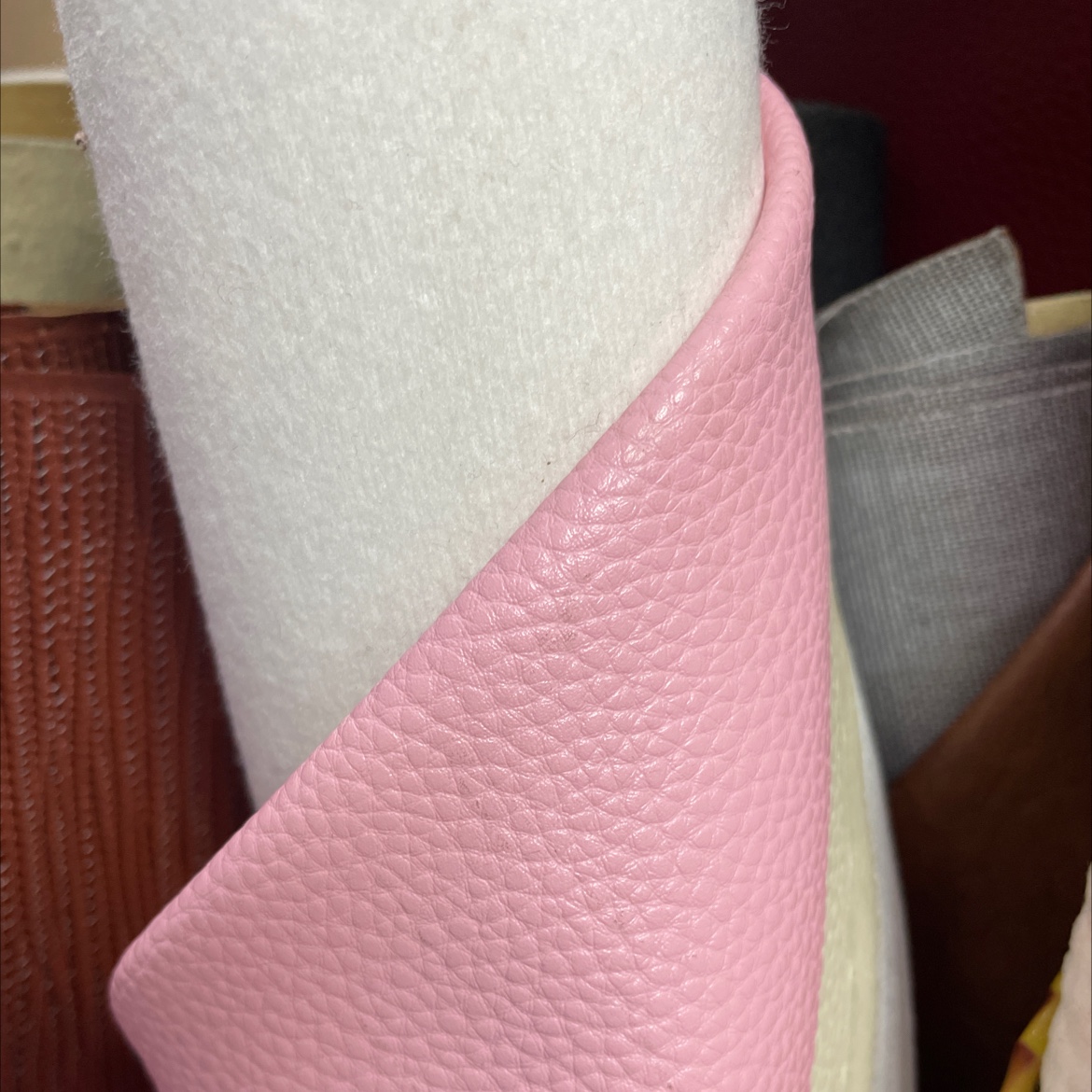 pu lychee grain leather fabric bag belt accessories pink pu021 details Picture