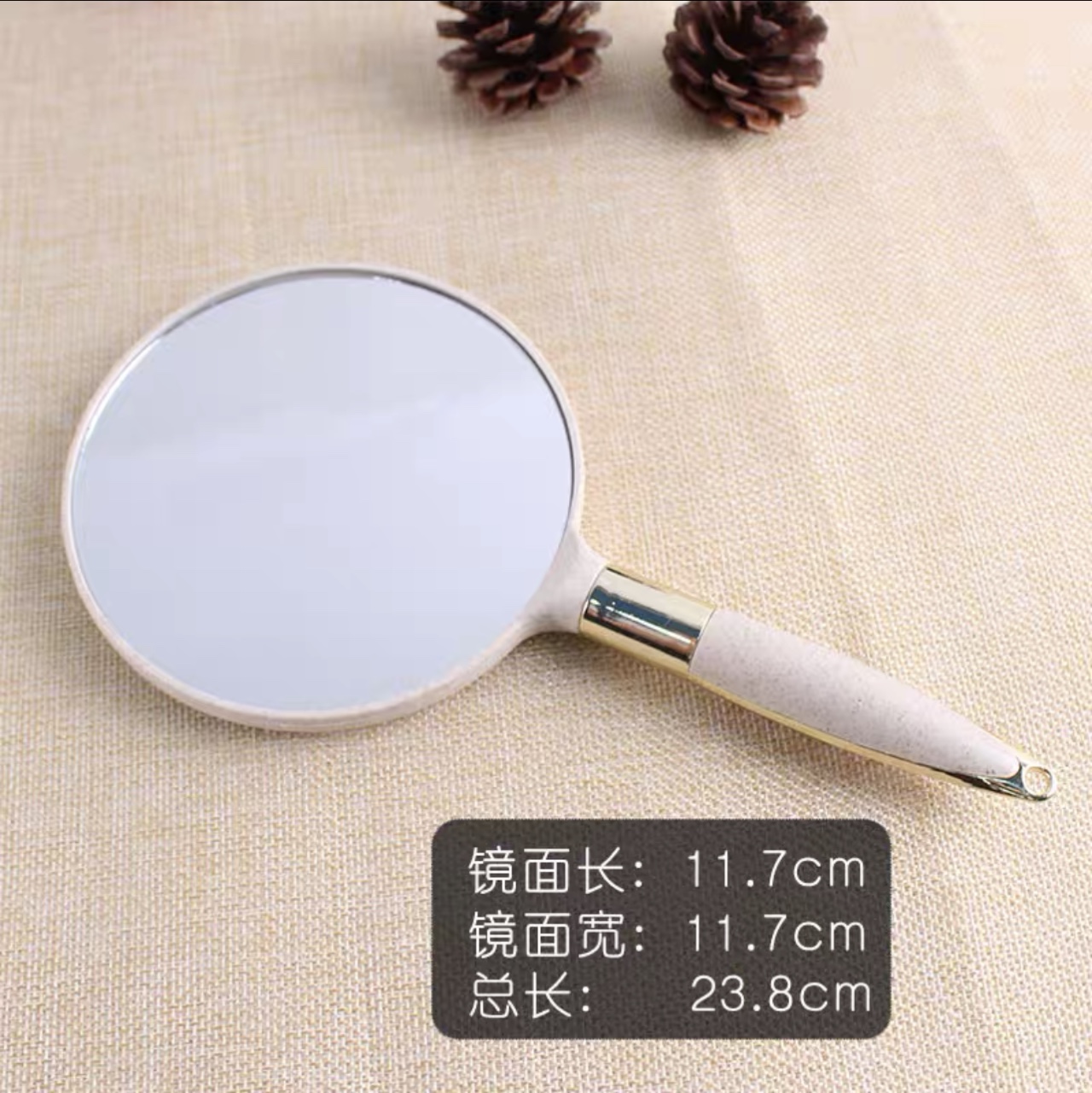 Espejo de madera espejo cosmético gran manija espejo cuerpo suministros de tatuaje estilo de escritorio retro europeo salón de belleza especial mano tomar espejo beige redondo