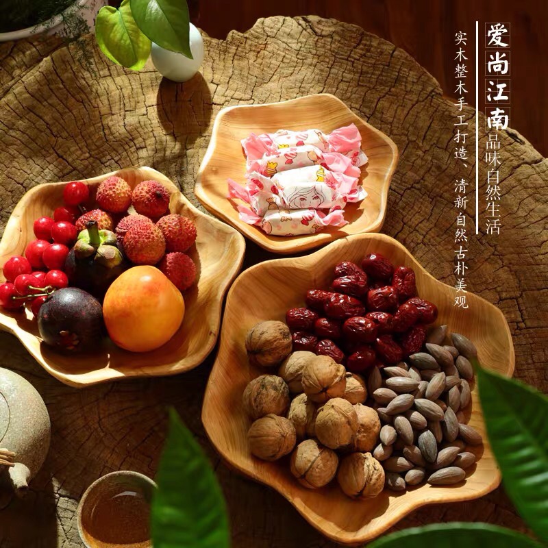 木质饺子盘包子蒸饺蒸虾寿司盘蘸料碟分格盘小吃早餐盘带醋碟