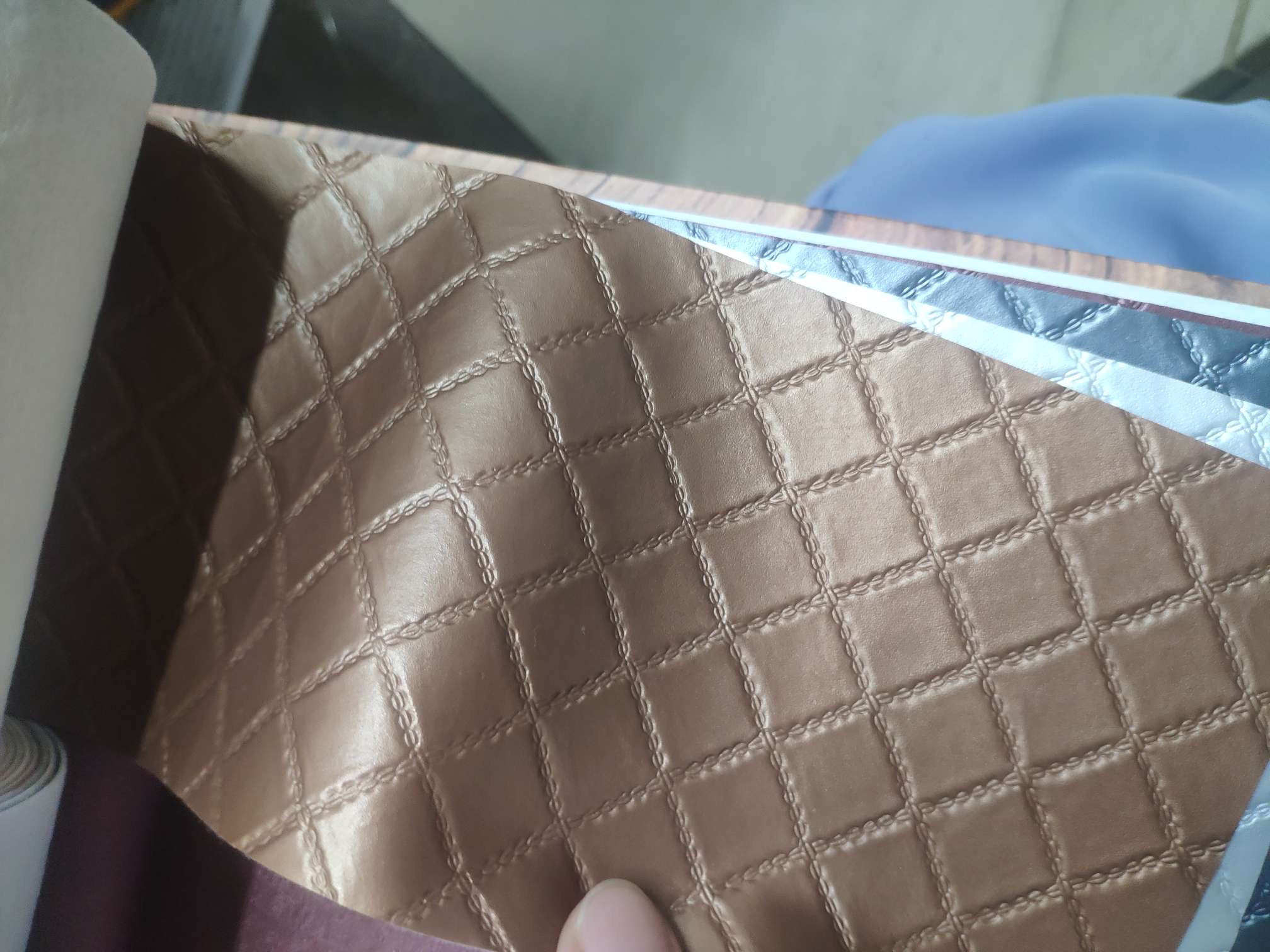 Artificial leather soft and hard wrapped sliding door leather wall decorative leather fabric in stock, decorative leather small grid 31 details Picture