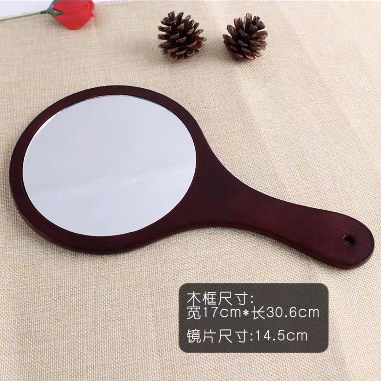 Espejo de madera espejo cosmético espejo de manija grande suministros de tatuaje de cuerpo estilo de escritorio retro europeo especial para salón de belleza handheld tomar a color a color espejo de madera grande