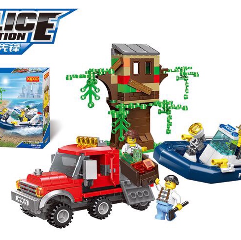 Puzzle building blocks XP93521 police boat big chase inside lozenge number 414PCS size 47*33*6.5CM scene type assembly details Picture