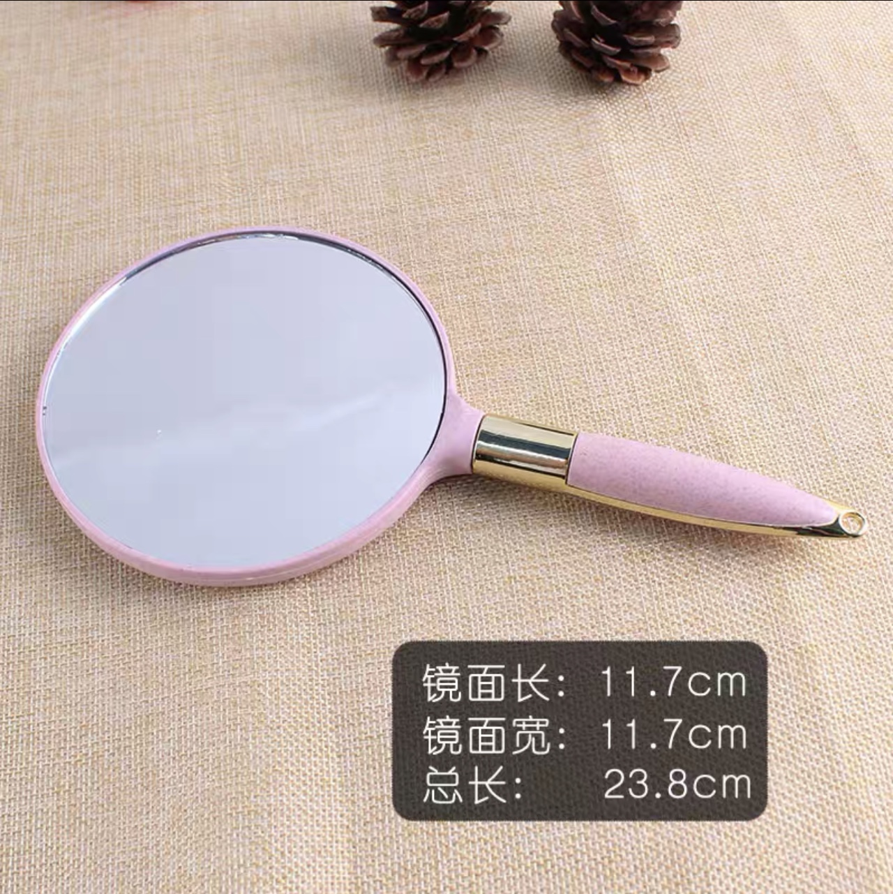 Espejo de madera espejo cosmético gran manija espejo body tattoo suministros estilo europeo retro escritorio salón de belleza especial mano tomar redondo rosa