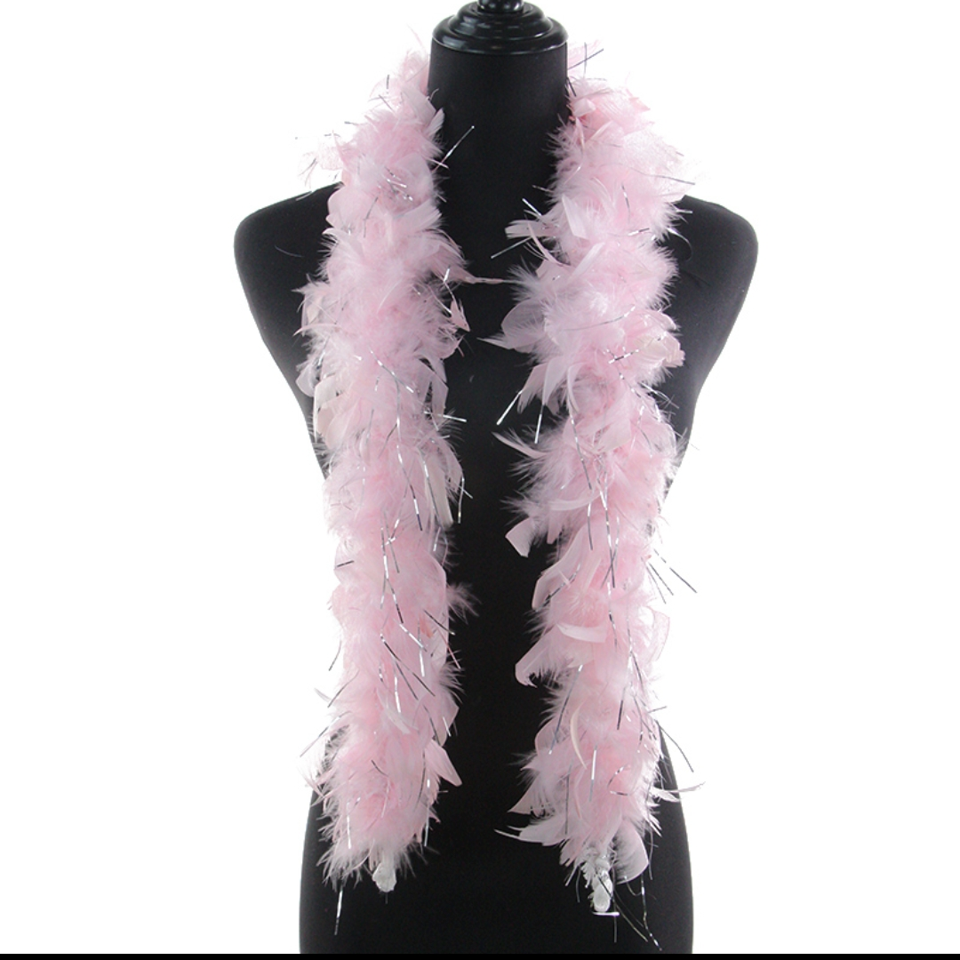 火鸡火片毛条加丝50克两米浅粉色