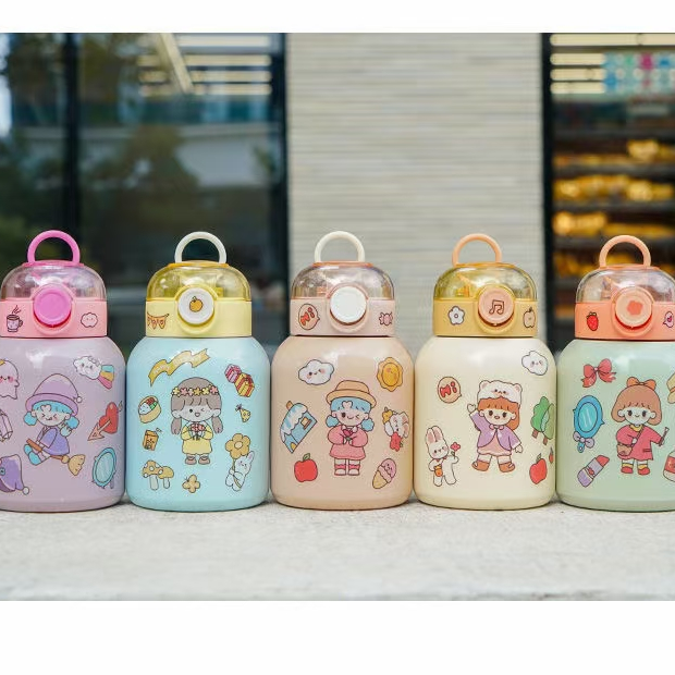 Stainless Steel Thermos Cup Women With Straw Type Cute Portable Cup Students Children Online Celebrity Pot Belly Water Cup
