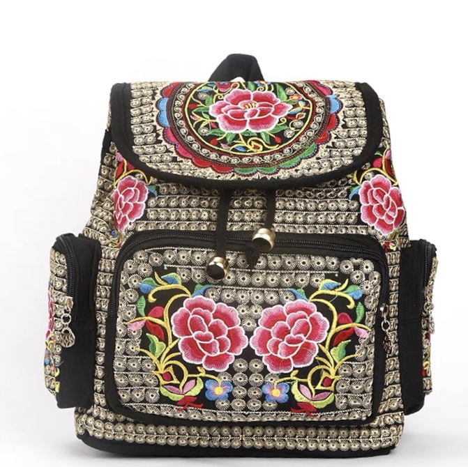 女士小双肩女包民族风潮流刺绣帆布包绣花背包旅游包时尚休闲百搭绣花包3