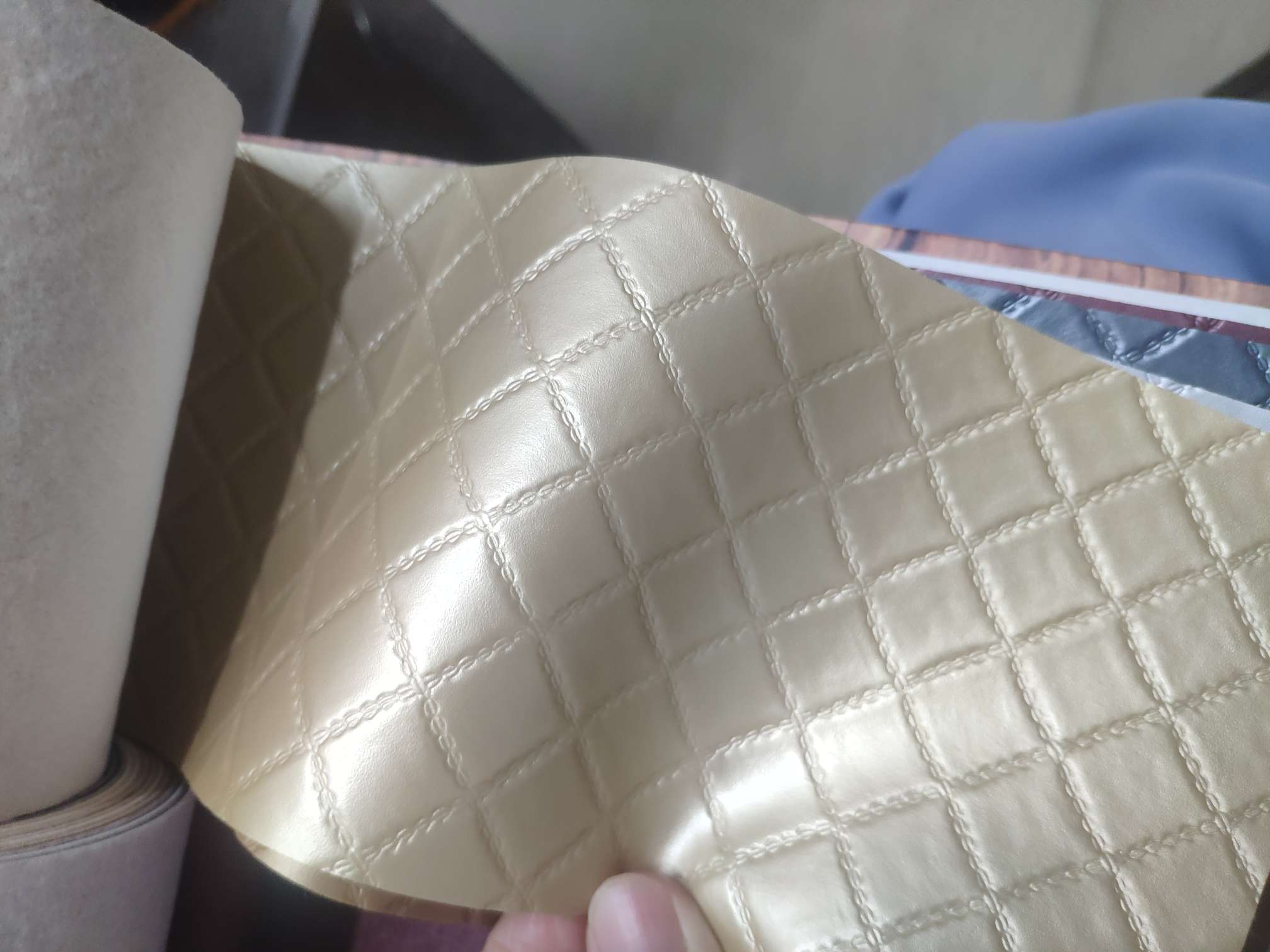 Artificial leather soft and hard wrapped sliding door leather wall decorative leather fabric in stock, decorative leather small grid 31 Application Scenario