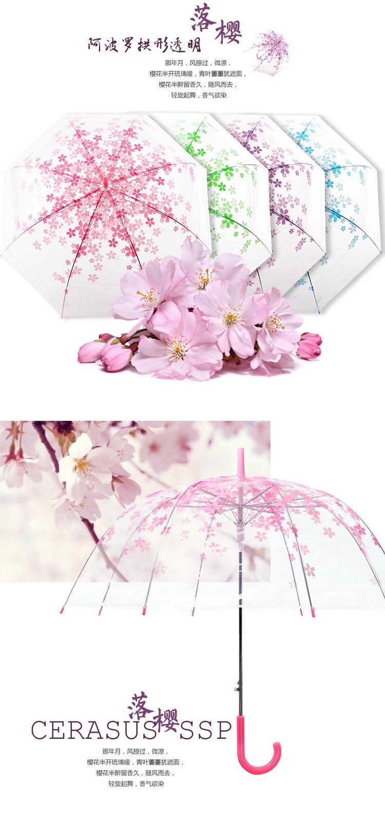 樱花透明折叠伞细节图