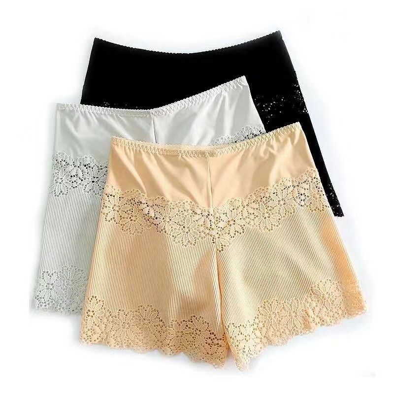 Explosion-Style Safety Pants, Lace-Proof Midwaist Breathable And Seamless One-Piece
Color: Black White Skin Tone