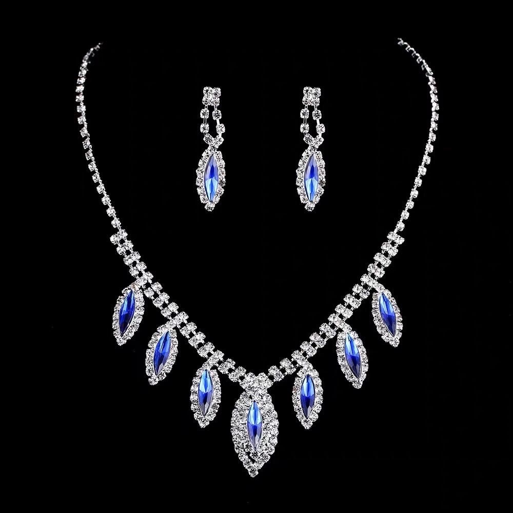 Japanese and Korean wedding jewelry Drops gemstone everything bride necklace earrings set silver jewelry