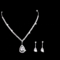 New European and American foreign trade silver-plated water drop bride diamond necklace earpin set wedding jewelry