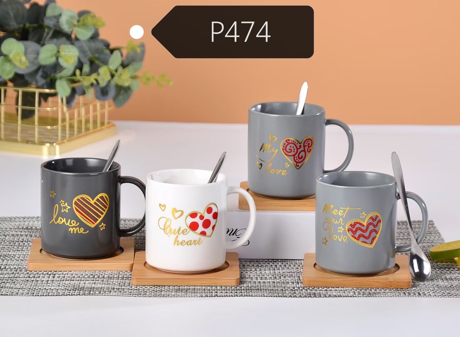 The popular coffee cup and spoon with wooden base, P4747978 ceramic cup, water cup, breakfast cup, popular bestseller, essential for home use pic 1