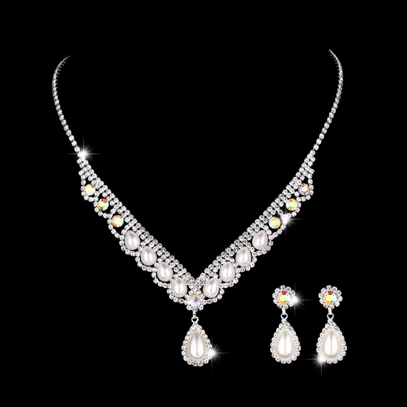 New girls jewelry new hot selling white pearl set necklace + earrings jewelry two-piece set