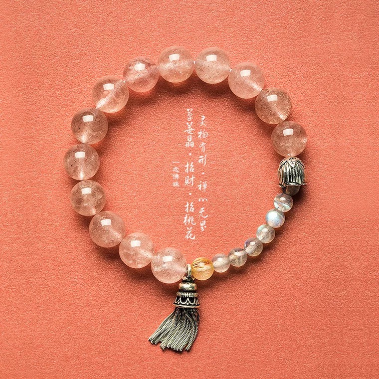 原创复古 天然草莓晶手链 招桃发晶 纯银配饰 闺蜜礼物