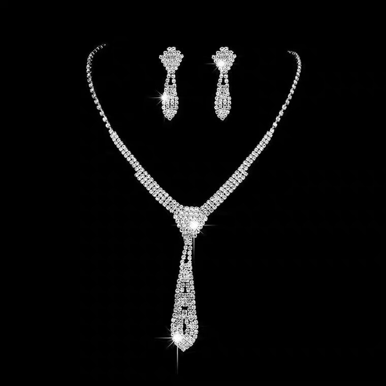 Cross-border popular wedding jewelry bright rhinestone claw chain necktie necklace eardrop bridal jewelry