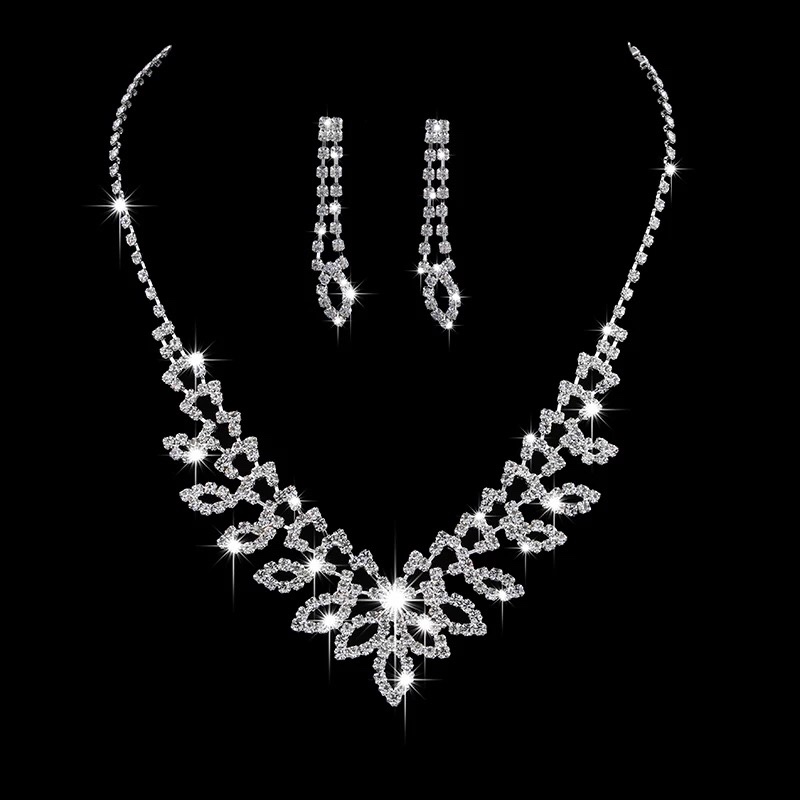 Simple set chain rhinestone jewelry diamond necklace earrings Bridal accessories wedding accessories