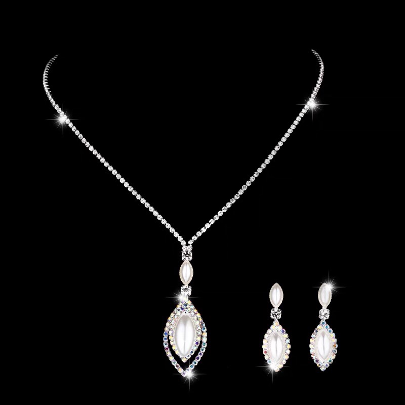 New girls jewelry hot selling white pearl set necklace + earrings jewelry two-piece set