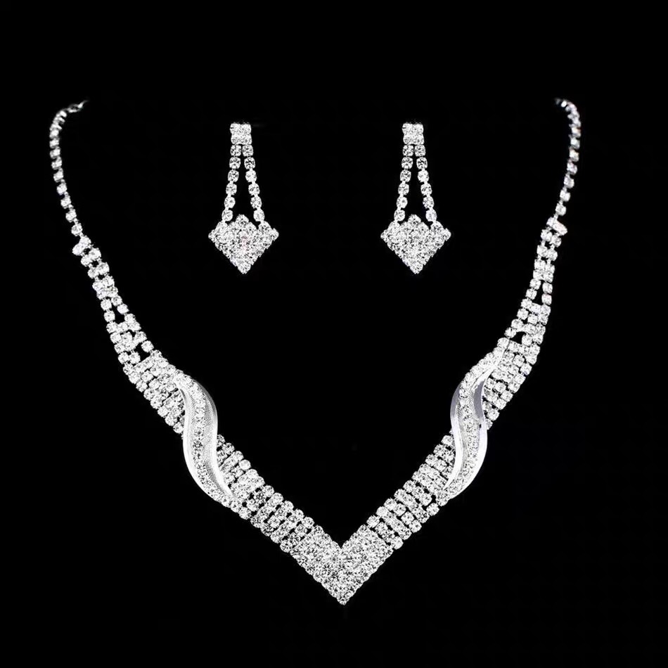 Korean fashion bright copper claw chain rhinestone necklace earrings bridal set