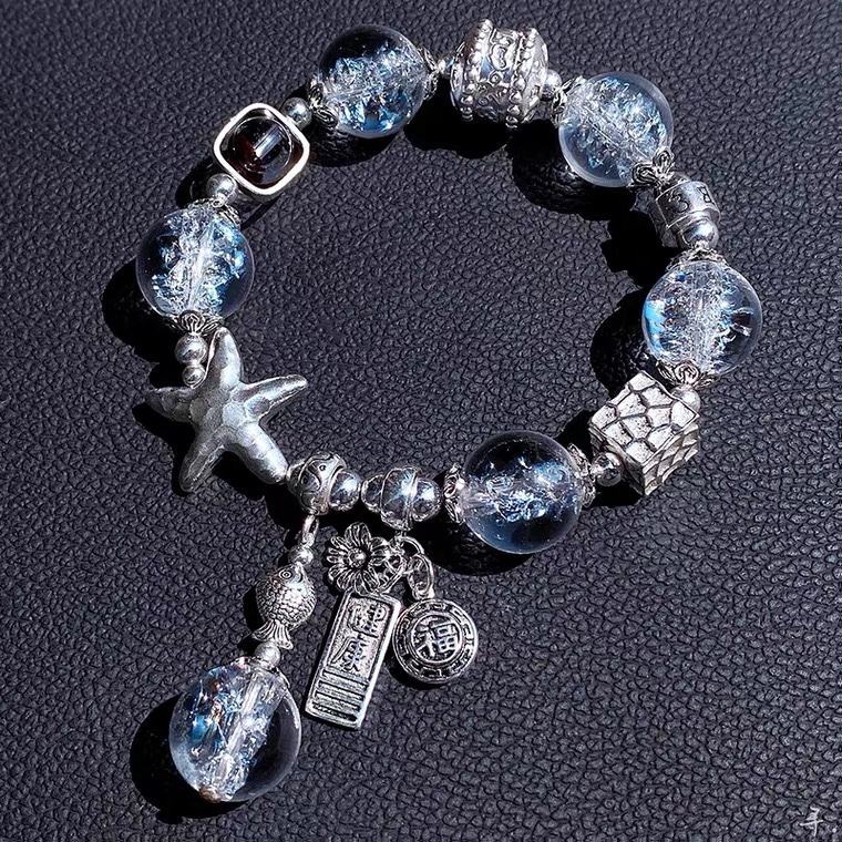 天然喜马拉雅白水晶白阿赛925纯银大海星手链原创设计小众冷淡风