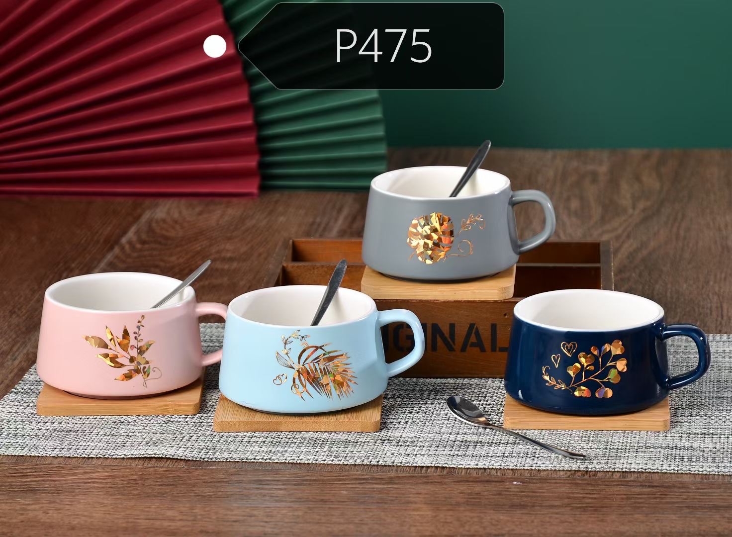 P4757978 ceramic cup, water cup, breakfast cup, colored glazed cup with spoon, popular online bestseller detail image 1