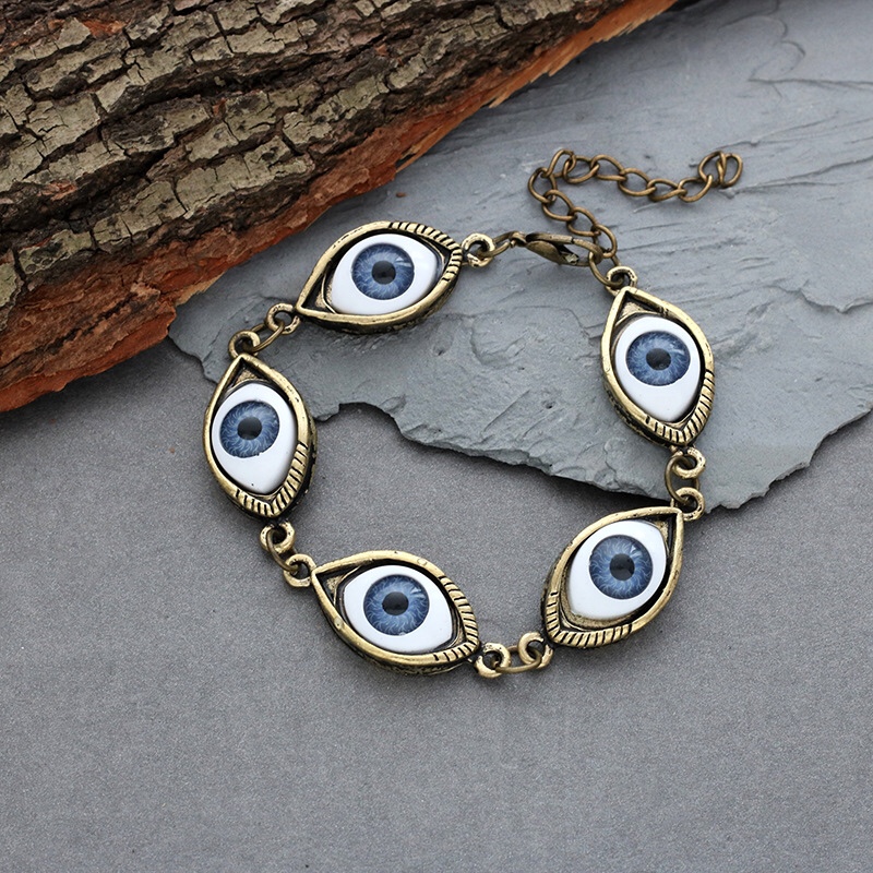 European and American retro punk blue eye bracelet with multiple angels and demons, exaggerated personality, adjustable length bracelet accessory 41350723155837264 Hao Hao