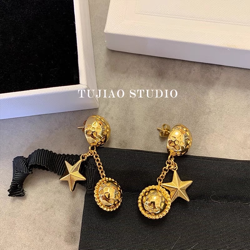 vintage three-dimensional planet five-pointed star stud earrings Item Picture
