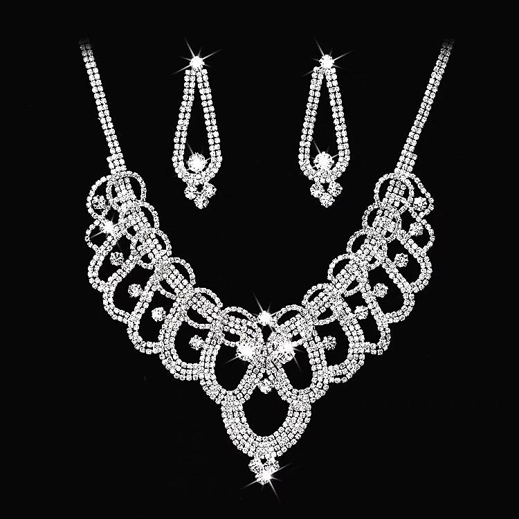 Warm bridal rhinestone alloy necklace Bridal Wedding Set Stage Jewelry Wedding Dress Accessories Set chain