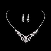 Hot selling Wedding jewelry Luxury shiny diamond necklace earrings set wedding accessories women's clothing