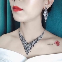 Clawed chain bride necklace earrings rhinestones everything wedding wedding jewelry studio wedding earrings female