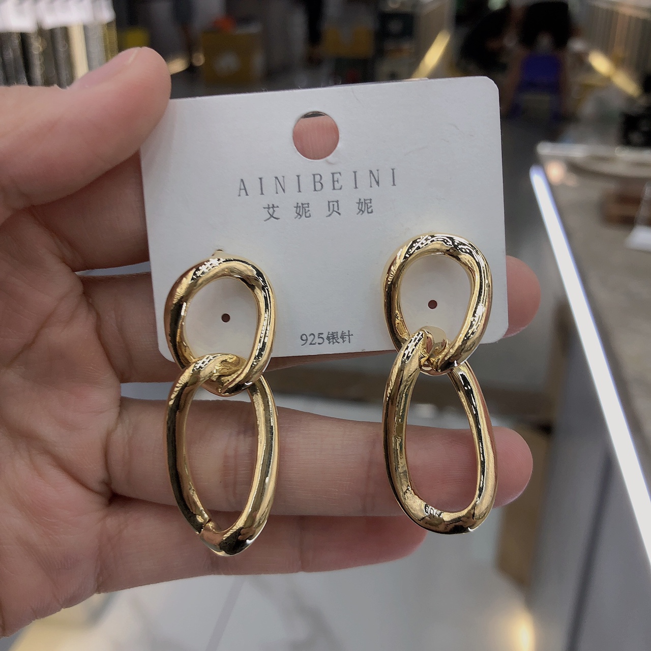 高级感耳环法式时尚耳饰品金属圈圈相扣耳钉气质设计感小众