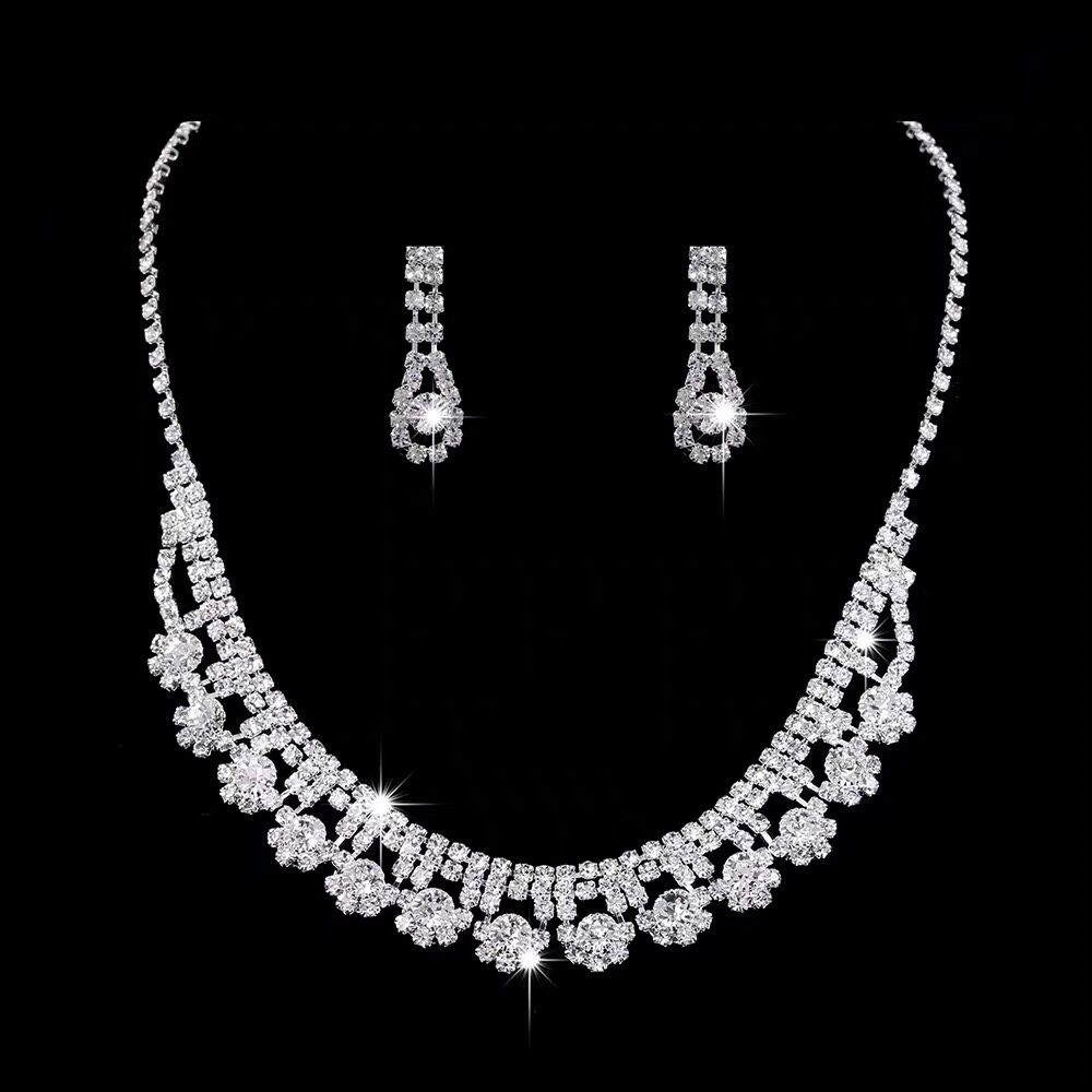 Wedding Photography Accessories Bridal necklace earrings set Silver plated jewelry