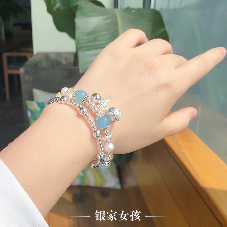 女神气质天然海蓝宝珍珠手链女纯银水晶手串轻奢高级生日礼物