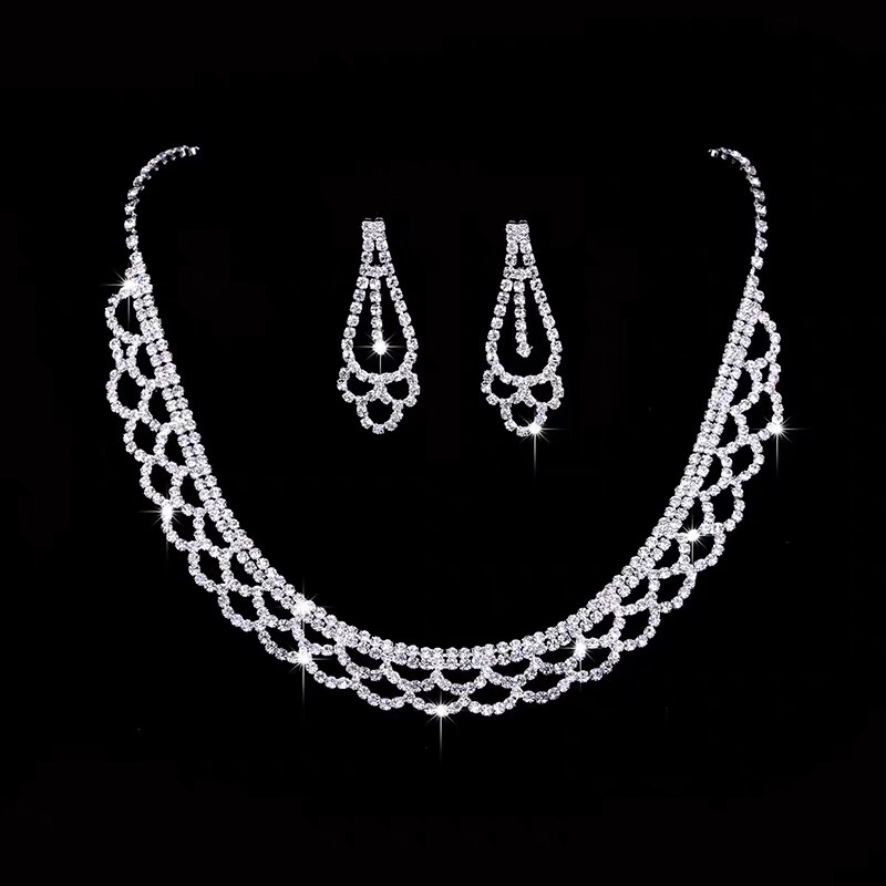 Bridal jewelry set Classic lace full diamond sparkle set earrings/necklace
