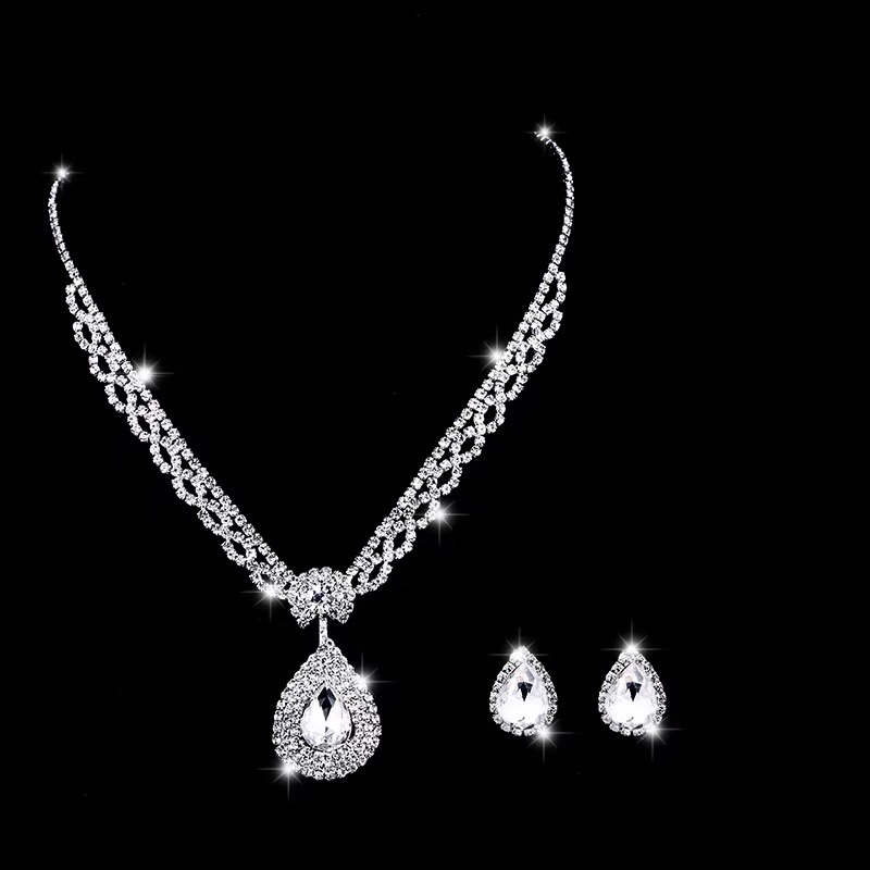 New European and American bridal rhinestone necklace earpin set wedding jewelry
