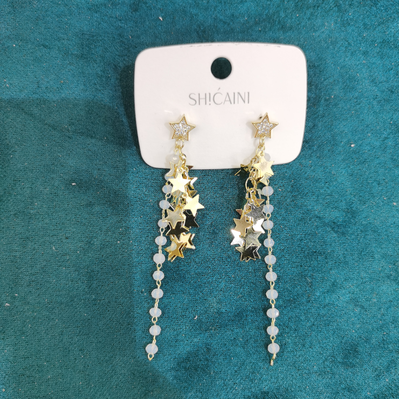 Pentagonal star Zircon star piece long earrings S925 Silver pin color Ni jewelry model 177