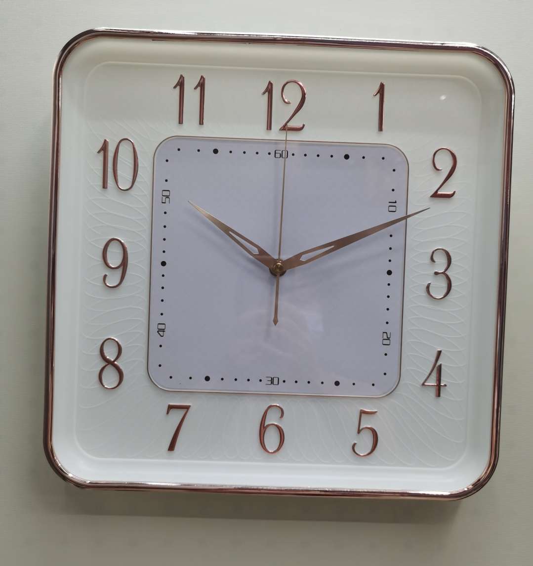 Square white-faced wall clock details Picture