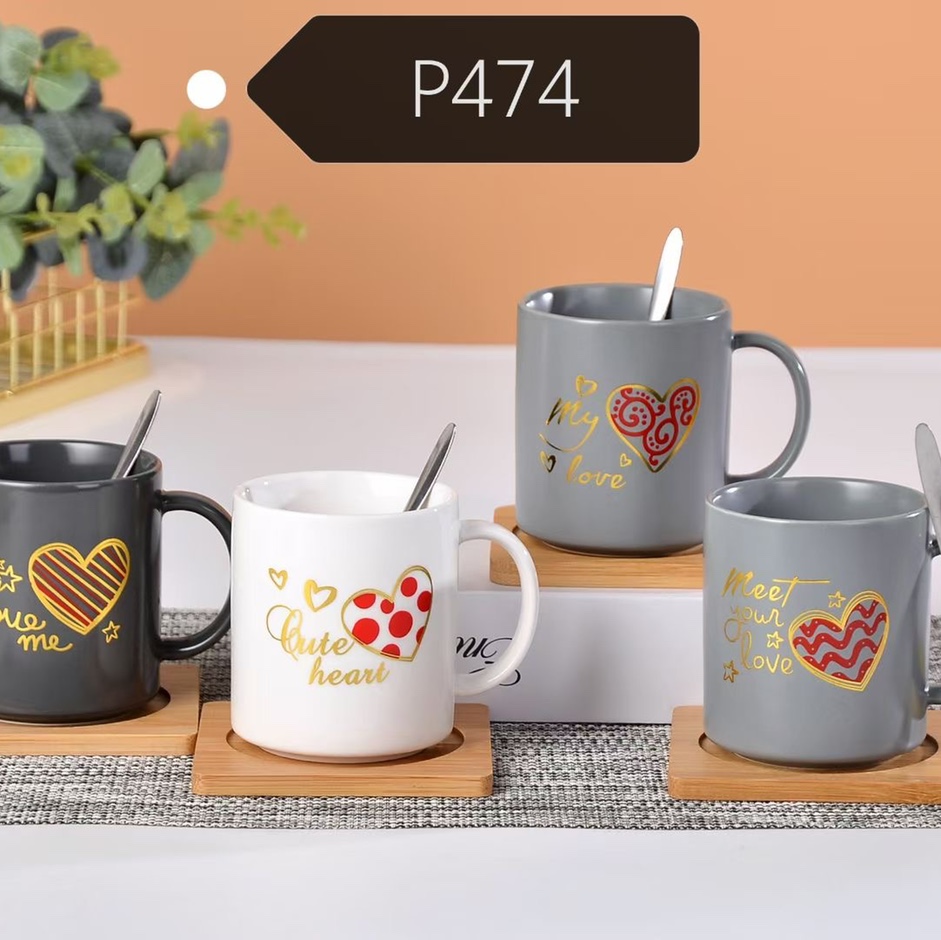 The popular coffee cup and spoon with wooden base, P4747978 ceramic cup, water cup, breakfast cup, popular bestseller, essential for home use