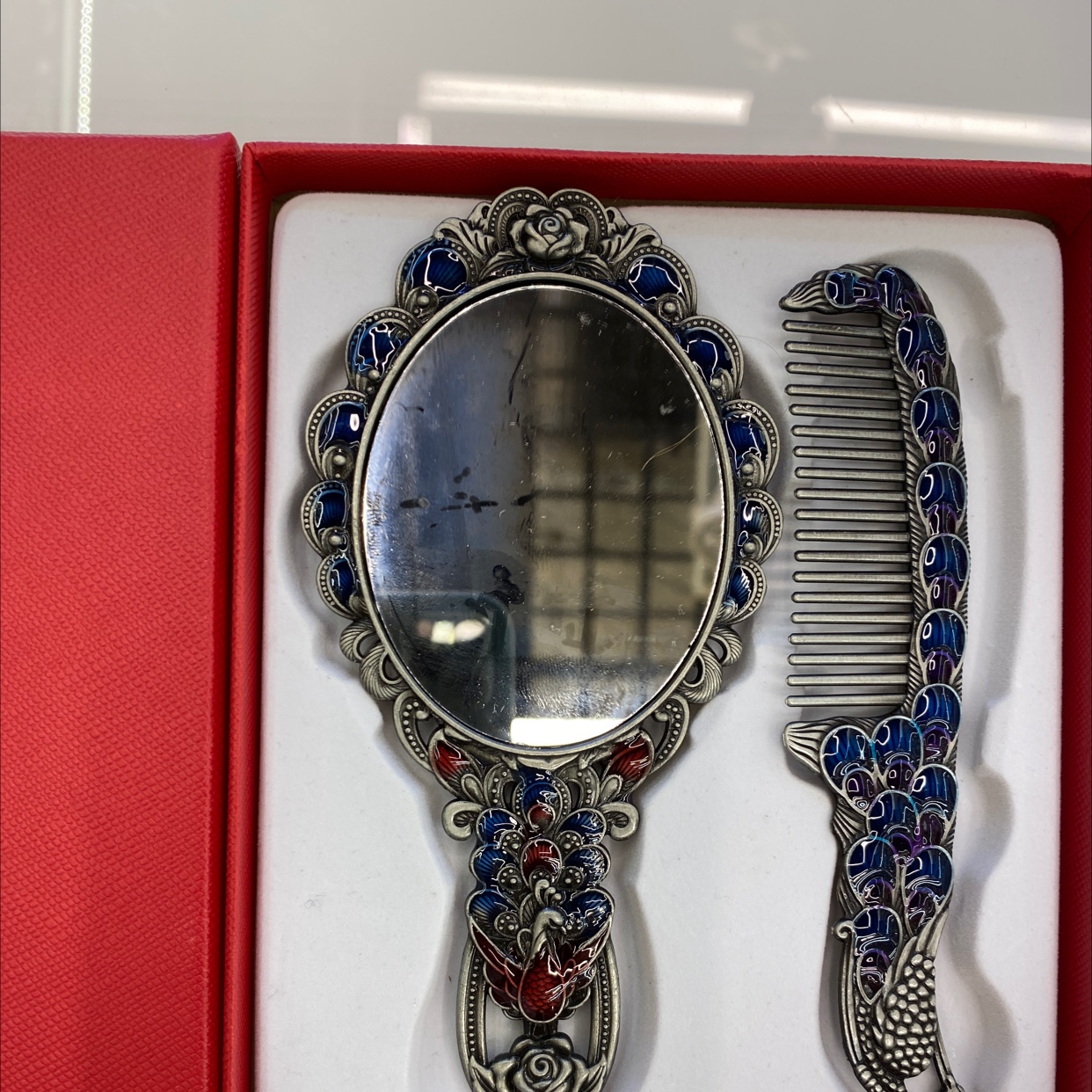 迪梦斯工艺品珠宝首饰盒镜子手工定制创意礼品镜子塑料金色镂空铬色镜子套装镜子孔雀图案详情图1