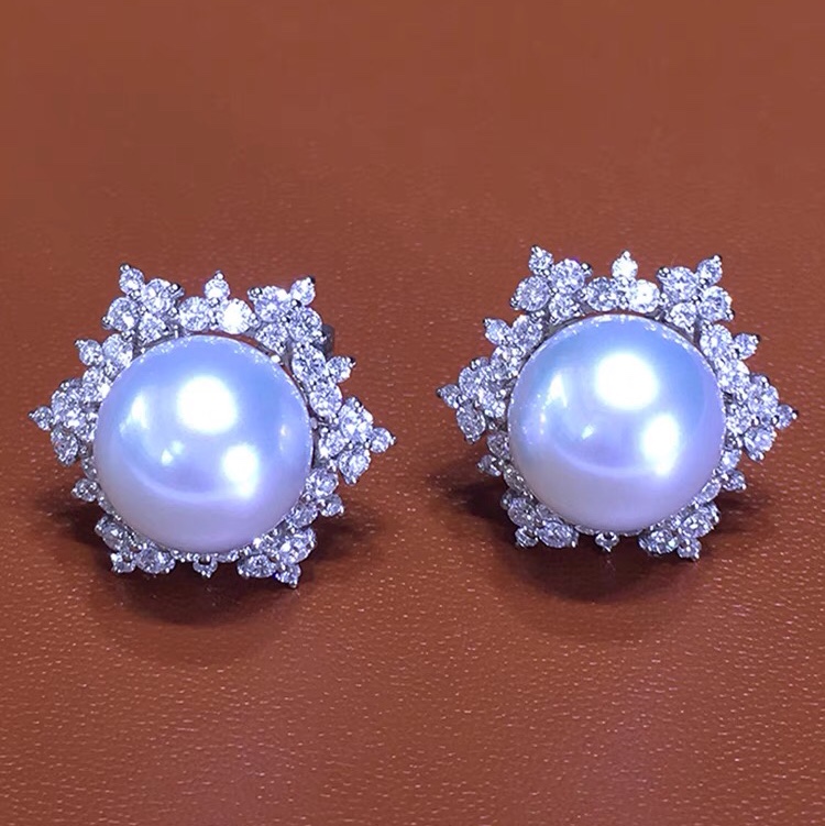 White pearl drop earrings Snow Queen ear clips
